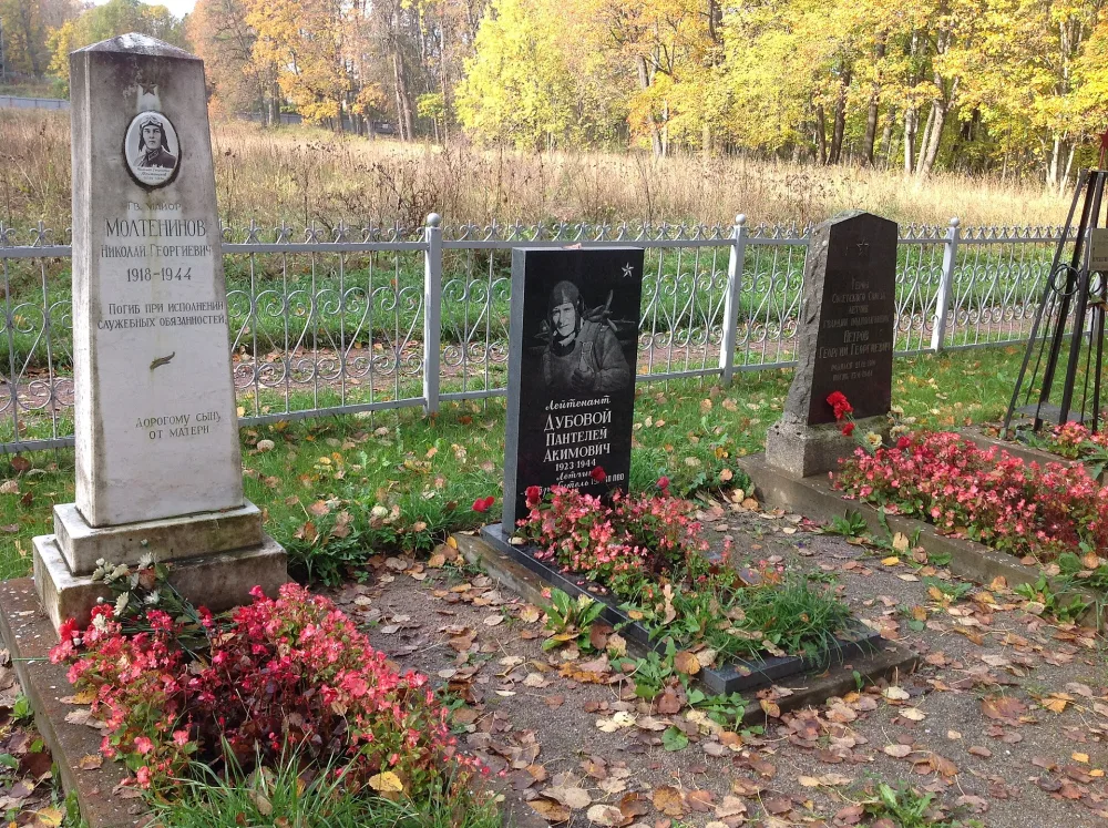 Братская могила советских воинов, погибших в борьбе с фашистами, в их числе Герой Советского Союза летчик Г.Г. Петров (1910-1944) (Ропша)